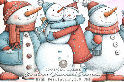 Christmas Whimsical Snowman Clipart PNG Bundle Commercial Use