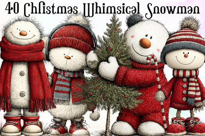 Christmas Whimsical Snowman Clipart PNG Bundle
