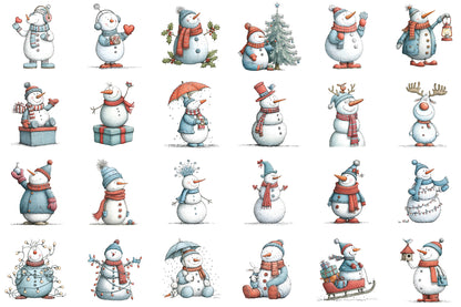 Christmas Whimsical Snowman Clipart PNG Bundle Commercial Use