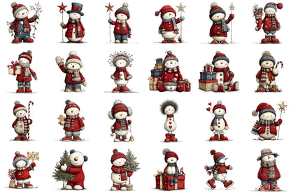 Christmas Whimsical Snowman Clipart PNG Bundle