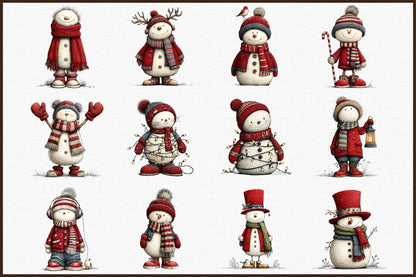 Christmas Whimsical Snowman Clipart PNG Bundle