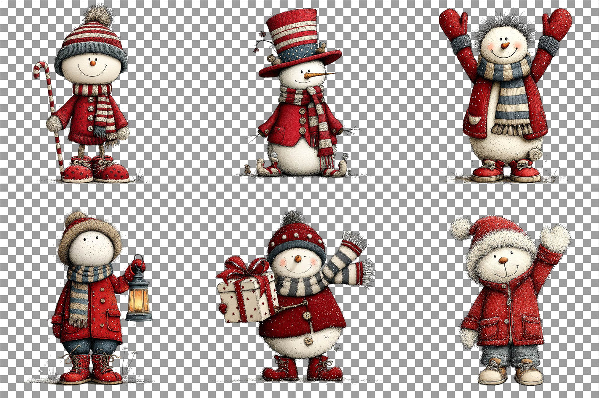 Christmas Whimsical Snowman Clipart PNG Bundle