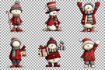 Christmas Whimsical Snowman Clipart PNG Bundle