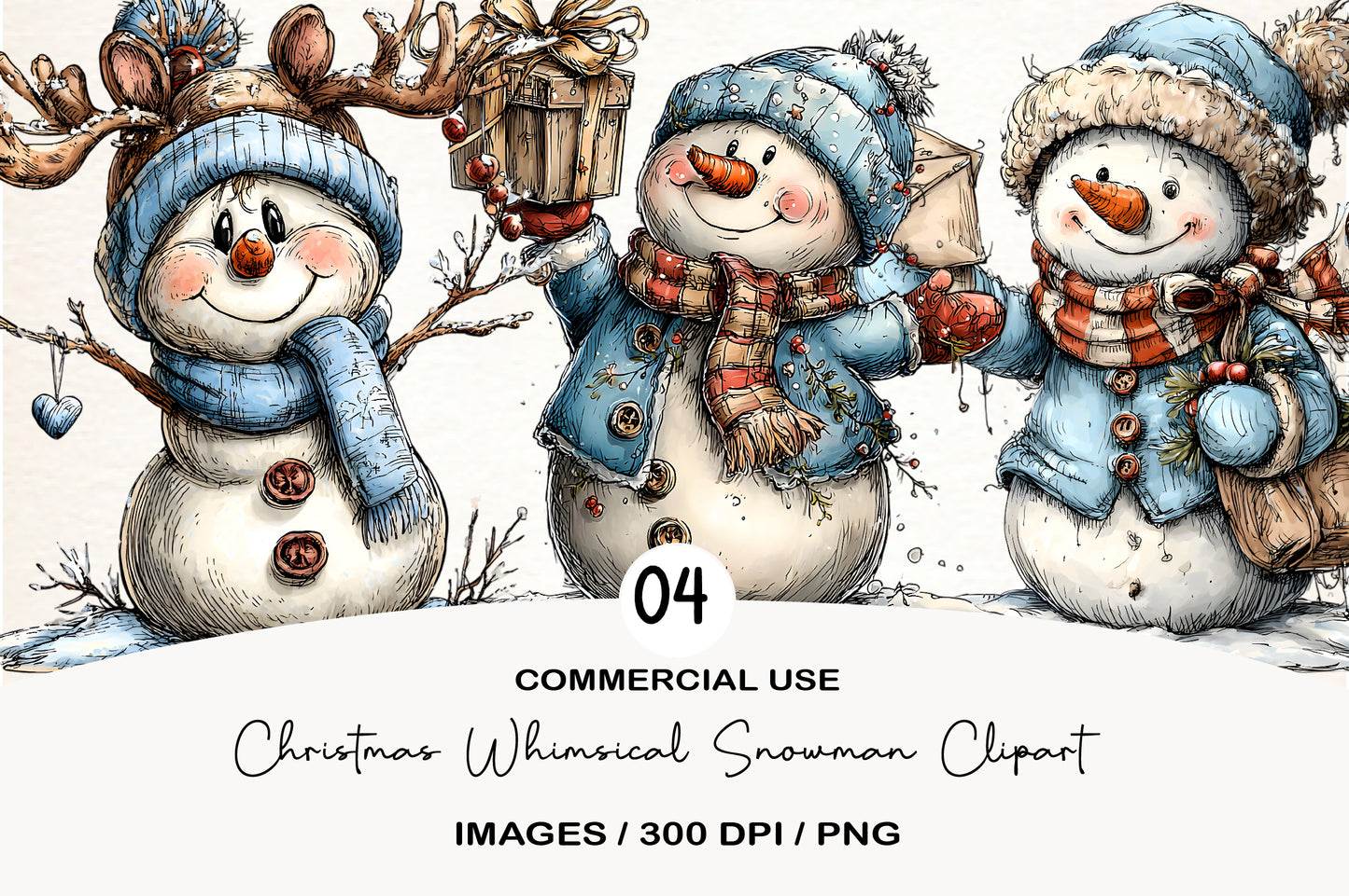 Christmas Whimsical Snowman Clipart PNG