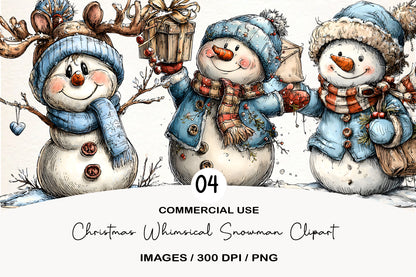 Christmas Whimsical Snowman Clipart PNG