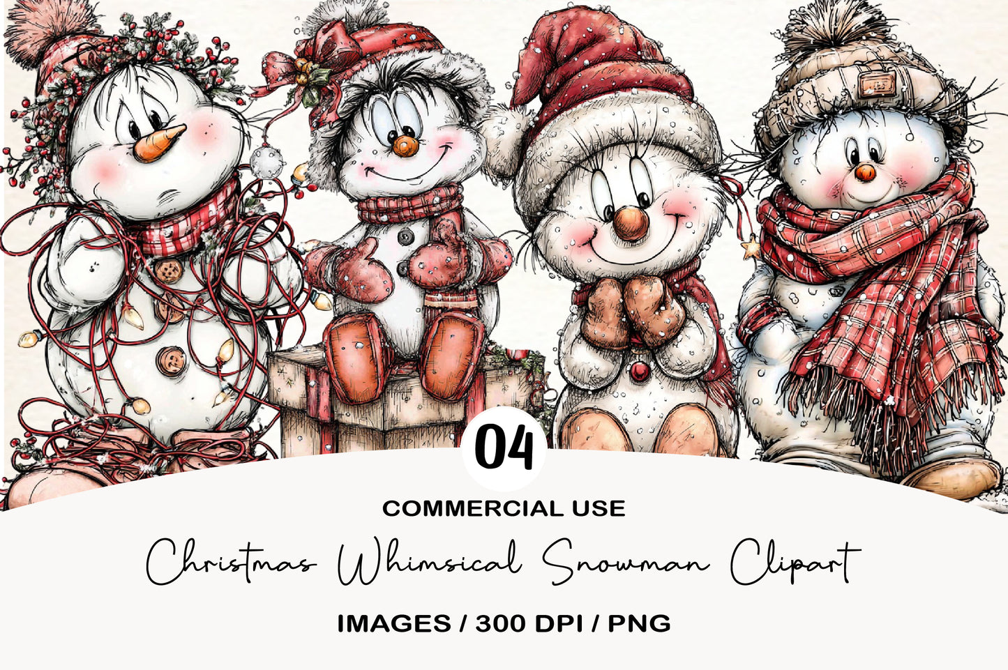 Christmas Whimsical Snowman Clipart PNG Bundle | Cute Watercolor Holiday Snowman Clipart | Festive Winter Snowman PNG
