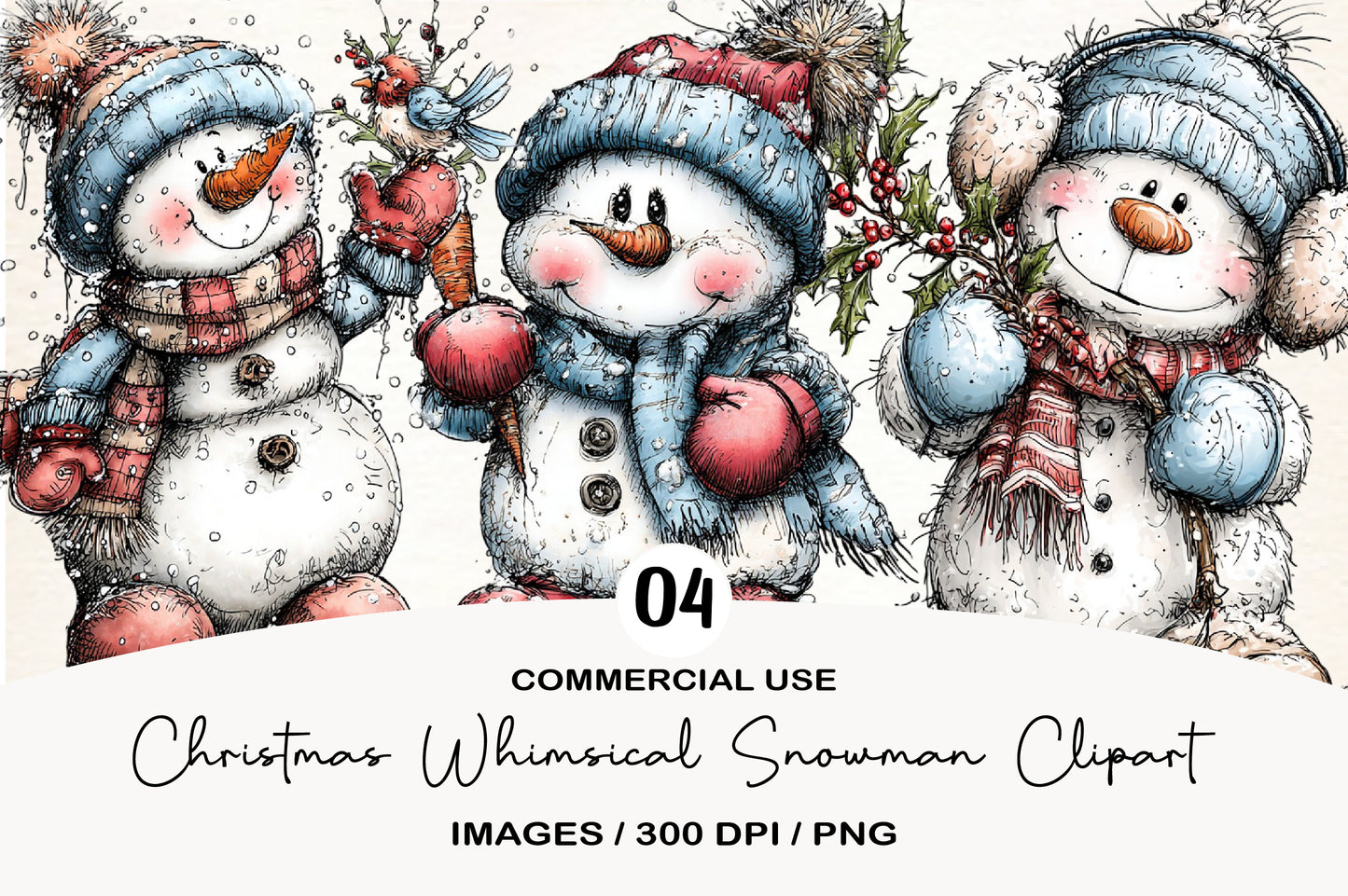 Christmas Whimsical Snowman Clipart PNG Cute Winter