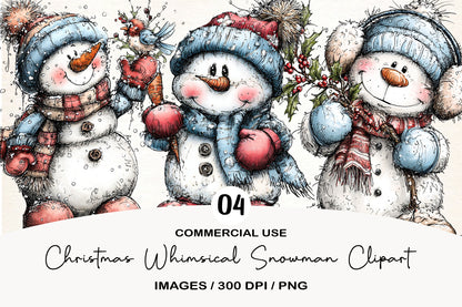 Christmas Whimsical Snowman Clipart PNG Cute Winter