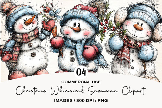 Christmas Whimsical Snowman Clipart PNG Cute Winter