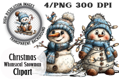 Christmas Whimsical Snowman Clipart PNG