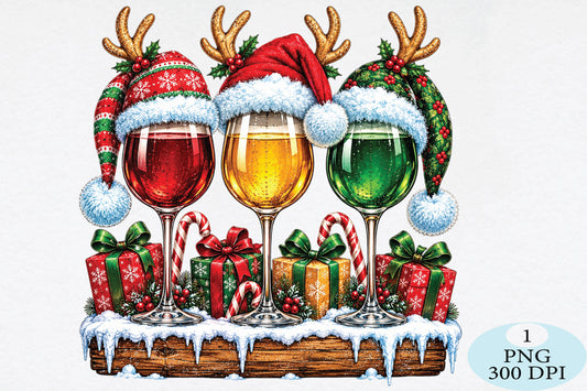 Christmas Wine Glasses Reindeer PNG Sublimation