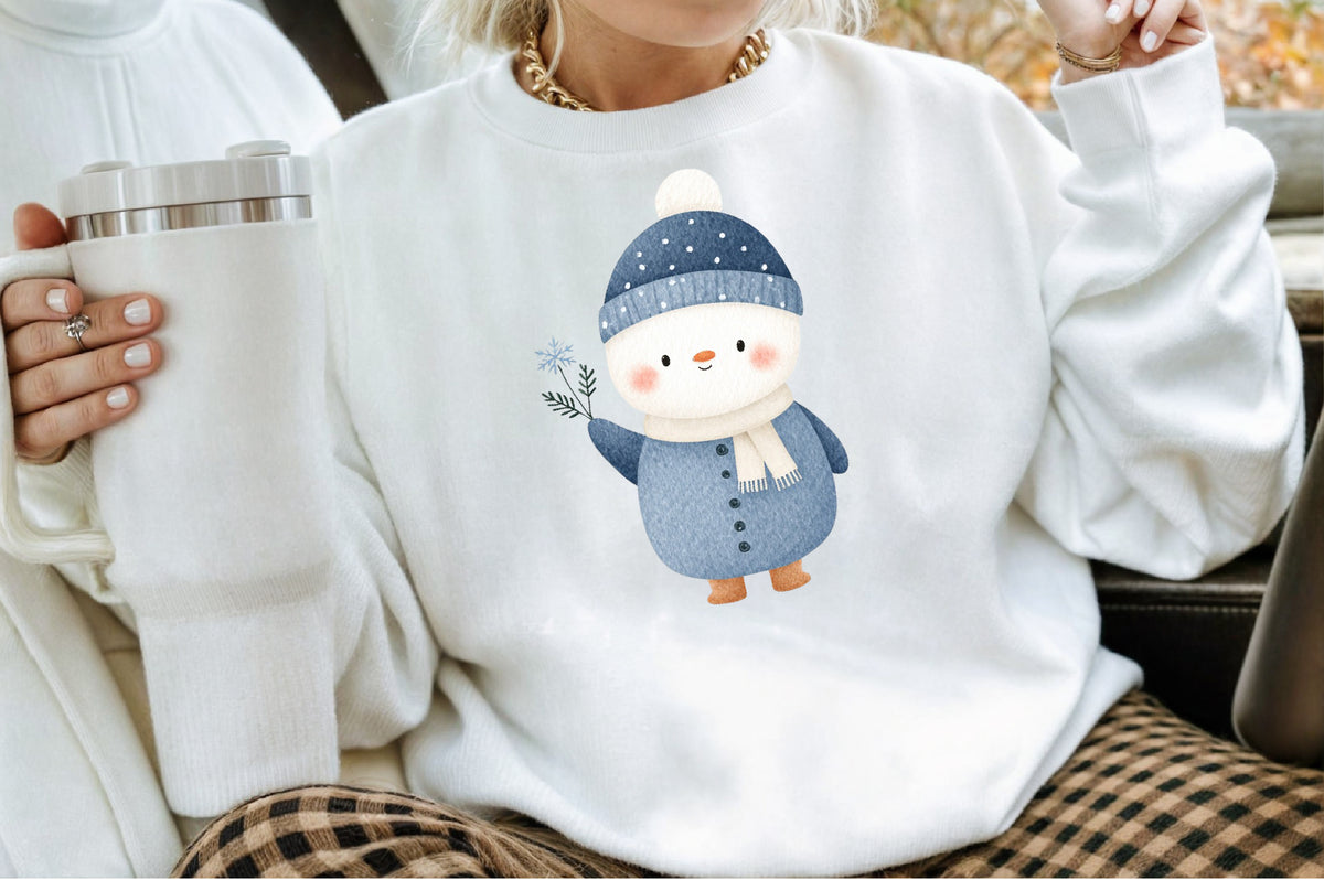 Christmas Winter Blue Snowman Clipart PNG Bundle