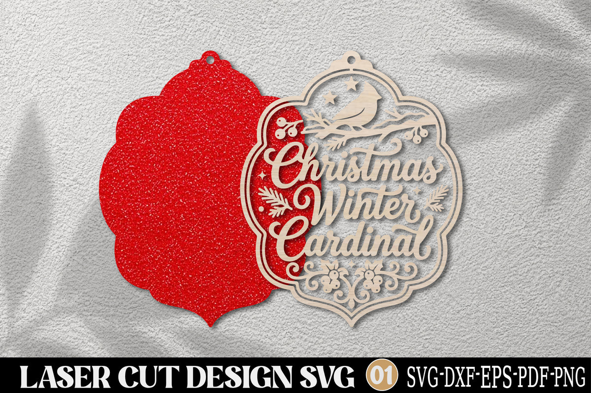 Christmas Winter Cardinal Laser Cut SVG | Cardinal Christmas Ornament Cut File