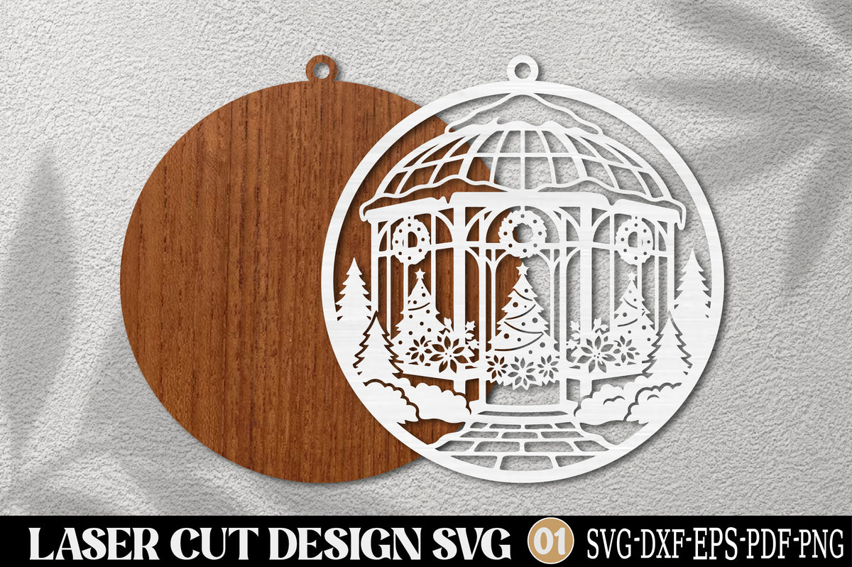 Christmas Winter Conservatory Ornament SVG | Snowy Greenhouse Laser Cut