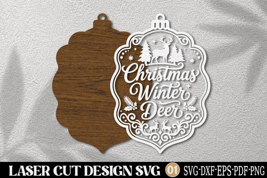 Christmas Winter Deer Laser Cut SVG | Christmas Deer Ornament Cut File