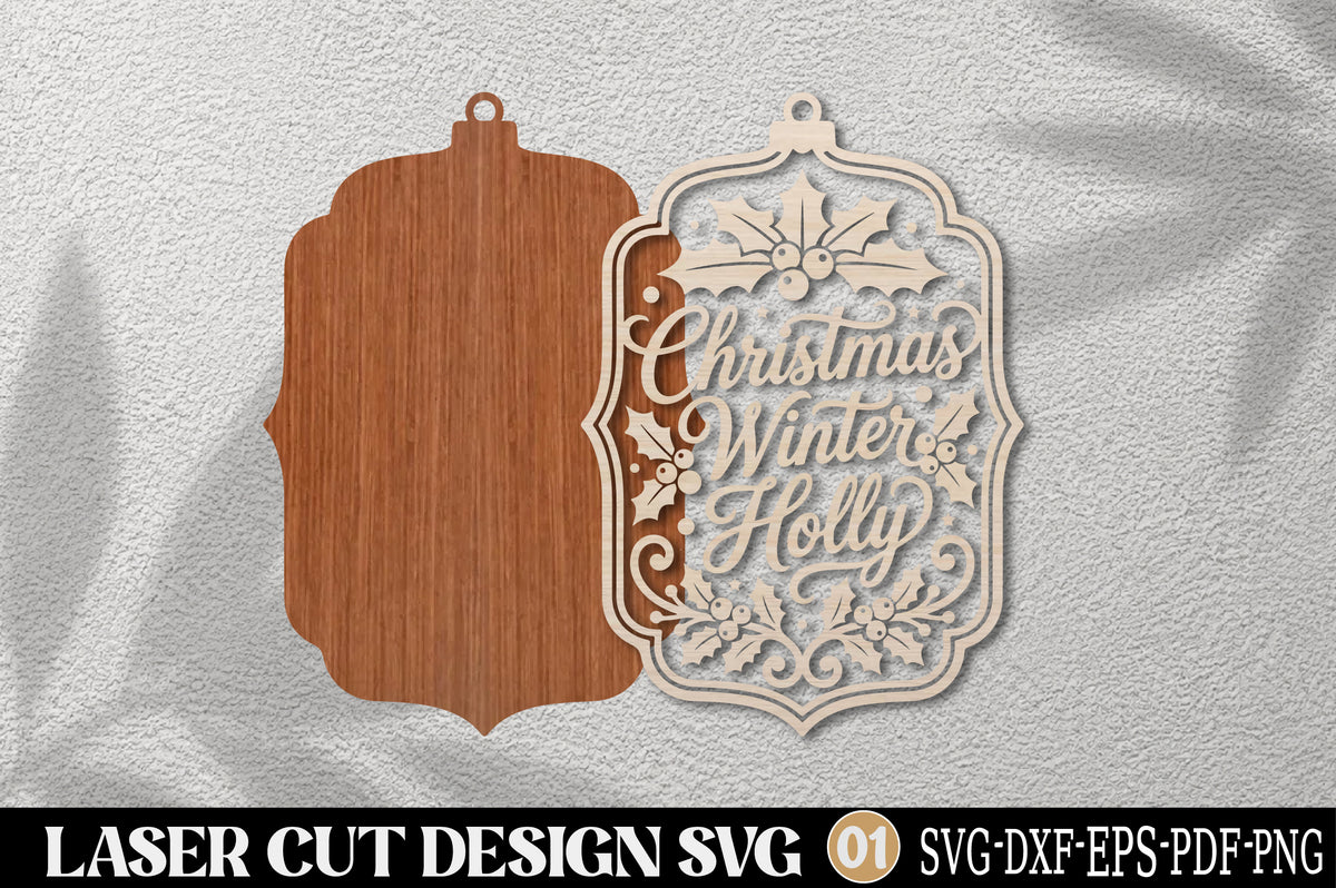 Christmas Winter Holly Laser Cut SVG | Christmas Holly Ornament Cut File
