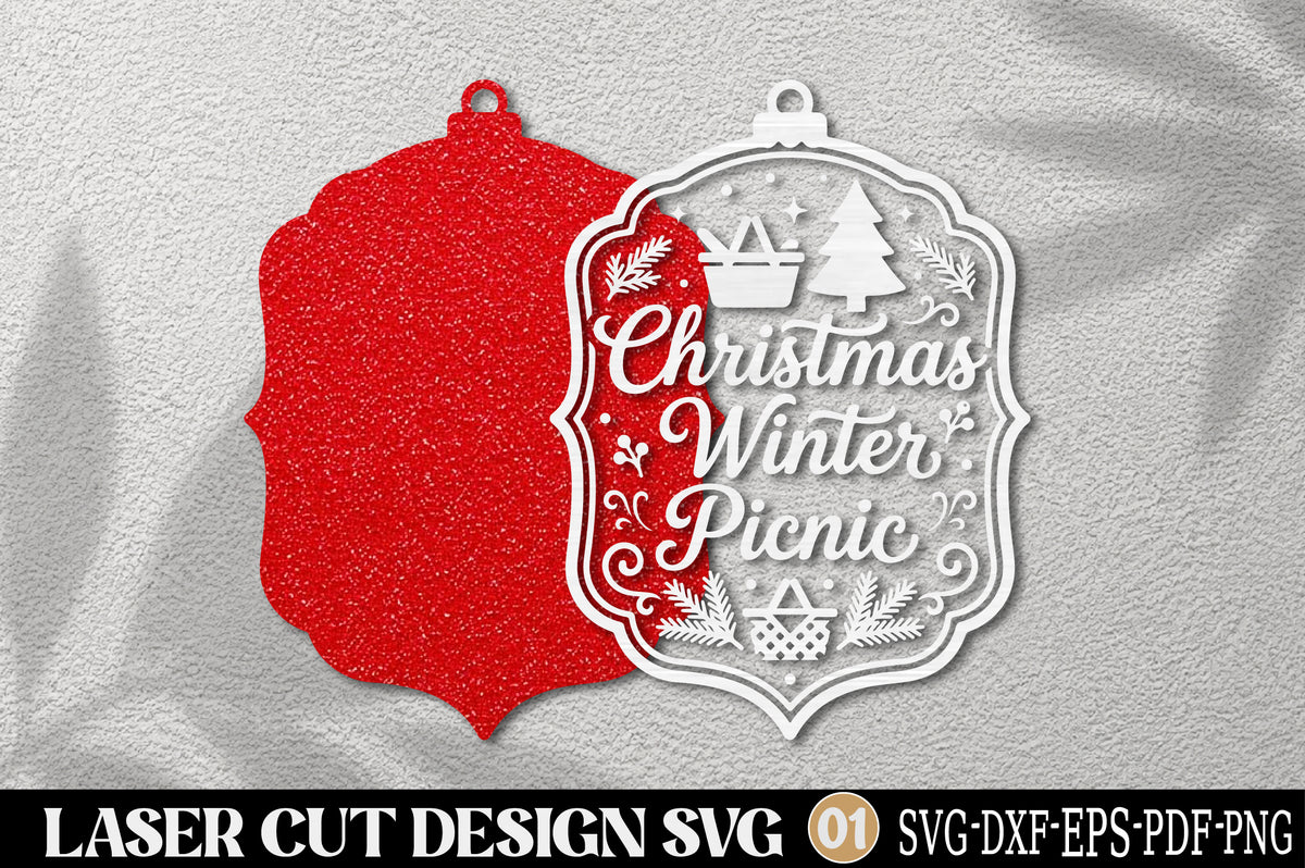 Christmas Winter Picnic Laser Cut SVG | Christmas Ornament Cut File