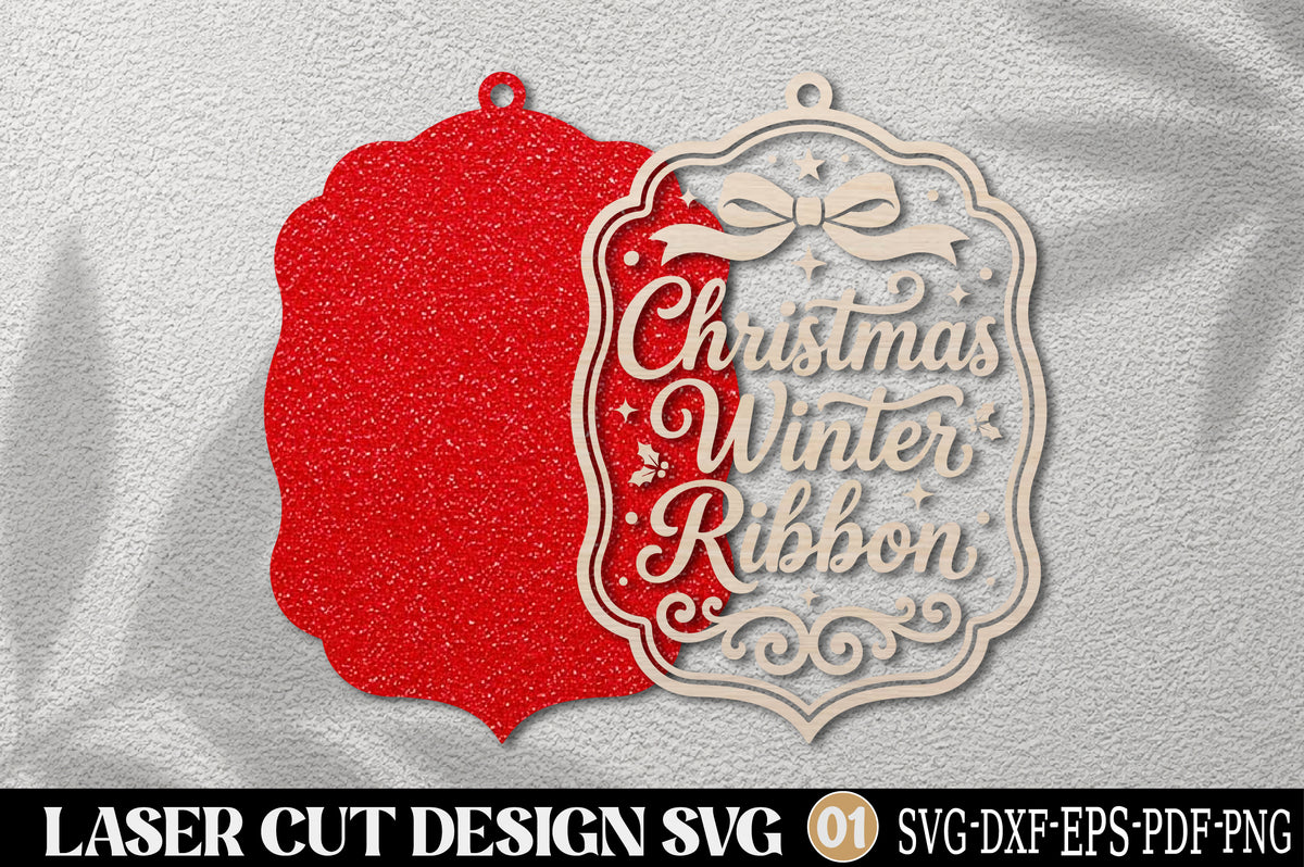 Christmas Winter Ribbon Laser Cut SVG | Christmas Ornament Cut File