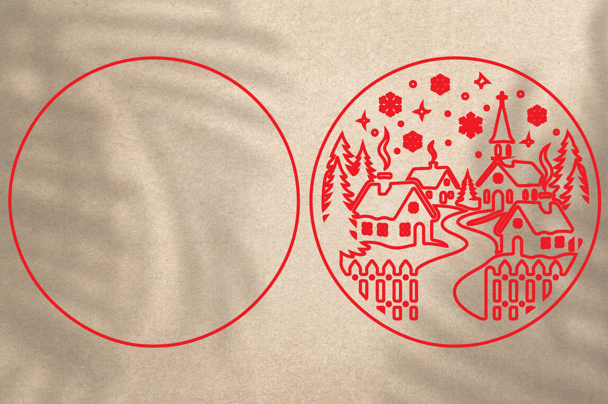 Christmas Winter Village SVG Laser Cut | Snowy Christmas Village Ornament Design