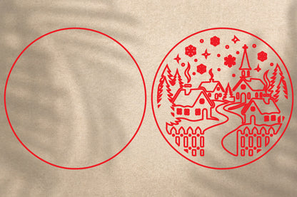 Christmas Winter Village SVG Laser Cut | Snowy Christmas Village Ornament Design