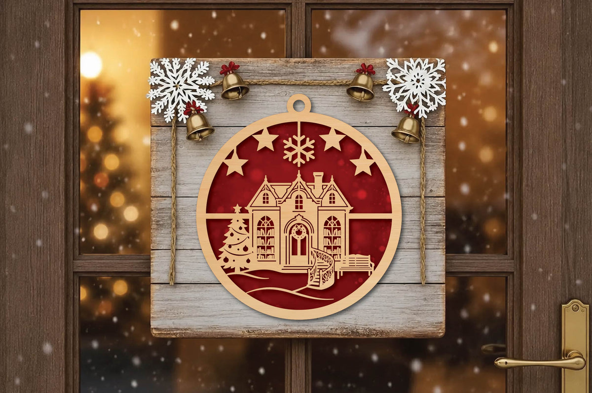 Christmas Wooden Library Ornament Laser Cut SVG