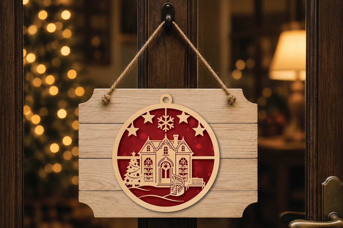 Christmas Wooden Library Ornament Laser Cut SVG