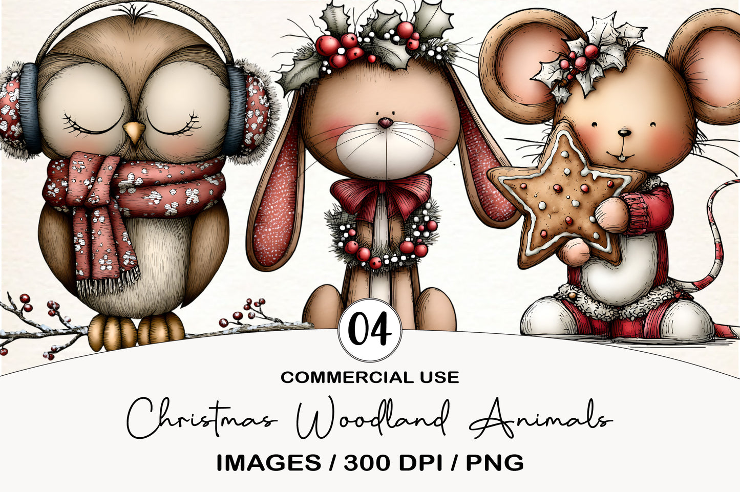 Christmas Woodland Animals Clipart PNG