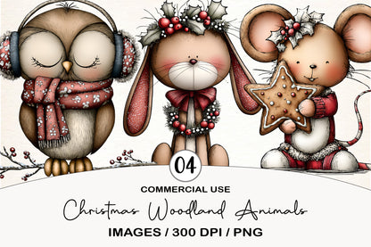 Christmas Woodland Animals Clipart PNG