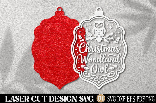 Christmas Woodland Owl Laser Cut SVG | Christmas Owl Ornament SVG