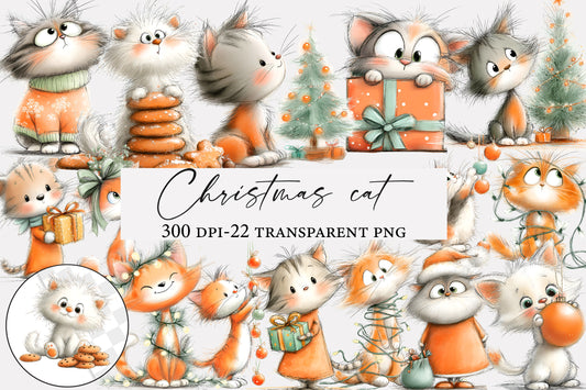Christmas Cat Clipart PNG Cute Kittens Holiday Sublimation