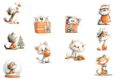 Christmas Cat Clipart PNG Cute Kittens Holiday Sublimation