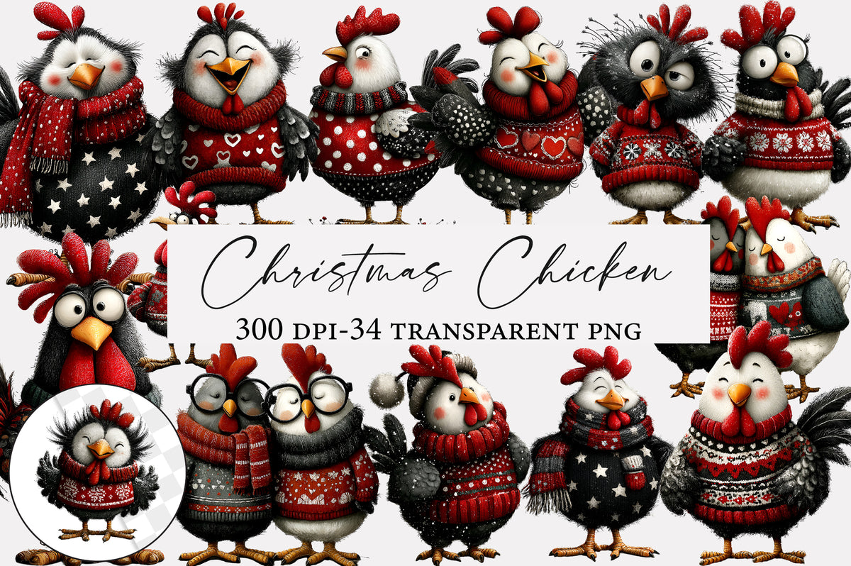 Christmas Chicken Clipart PNG Cute Holiday Chicken Sublimation