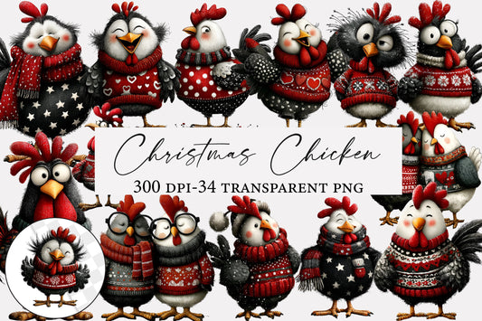 Christmas Chicken Clipart PNG Cute Holiday Chicken Sublimation