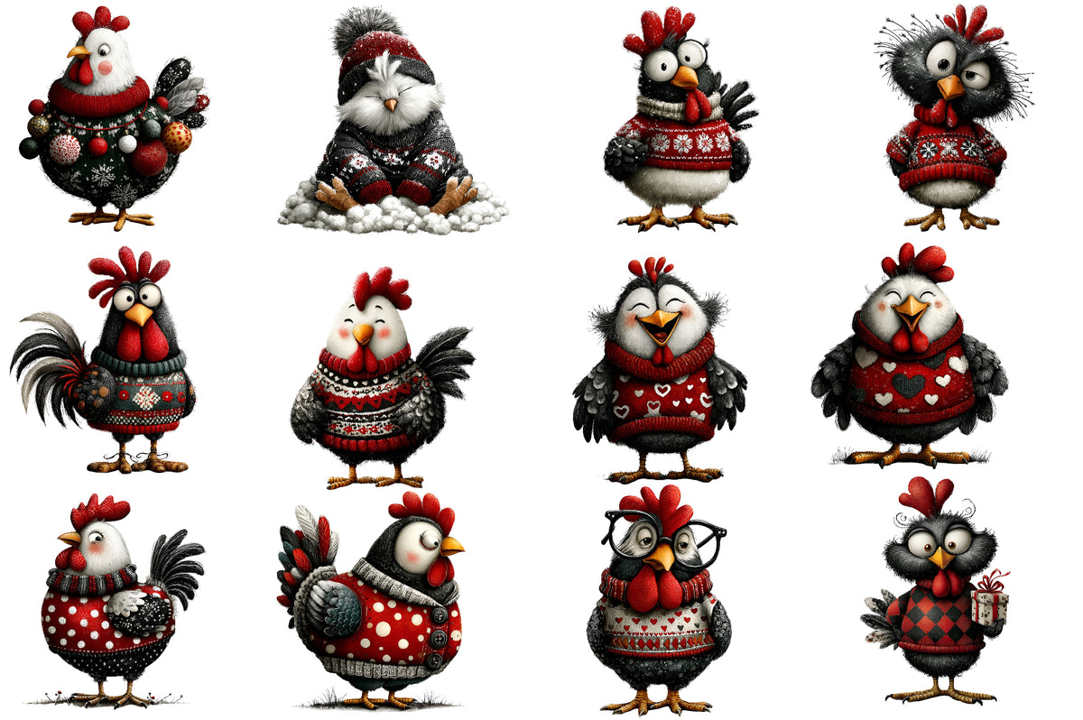 Christmas Chicken Clipart PNG Cute Holiday Chicken Sublimation