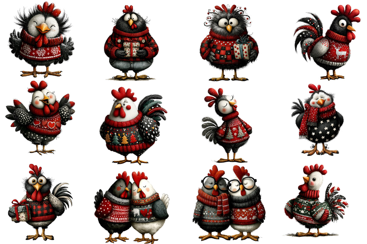 Christmas Chicken Clipart PNG Cute Holiday Chicken Sublimation