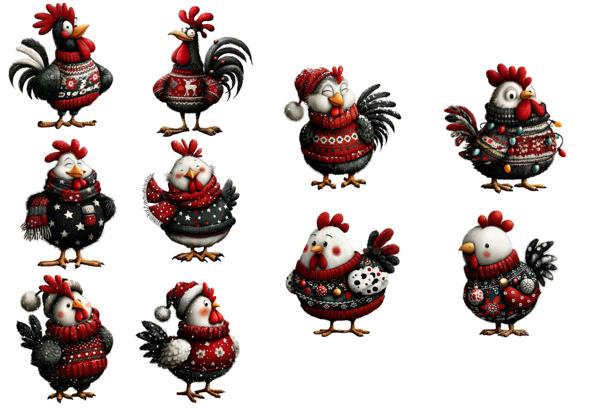 Christmas Chicken Clipart PNG Cute Holiday Chicken Sublimation