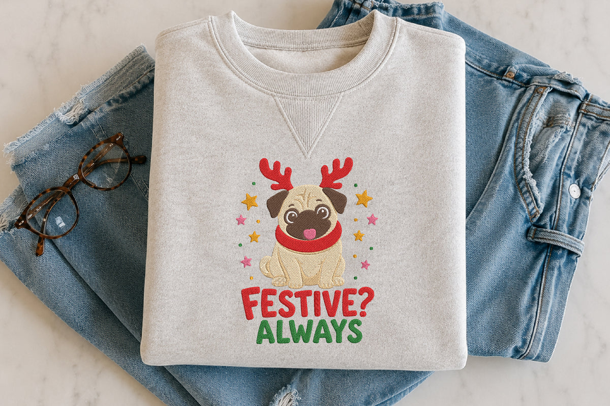 Festive Always Christmas Dog Embroidery