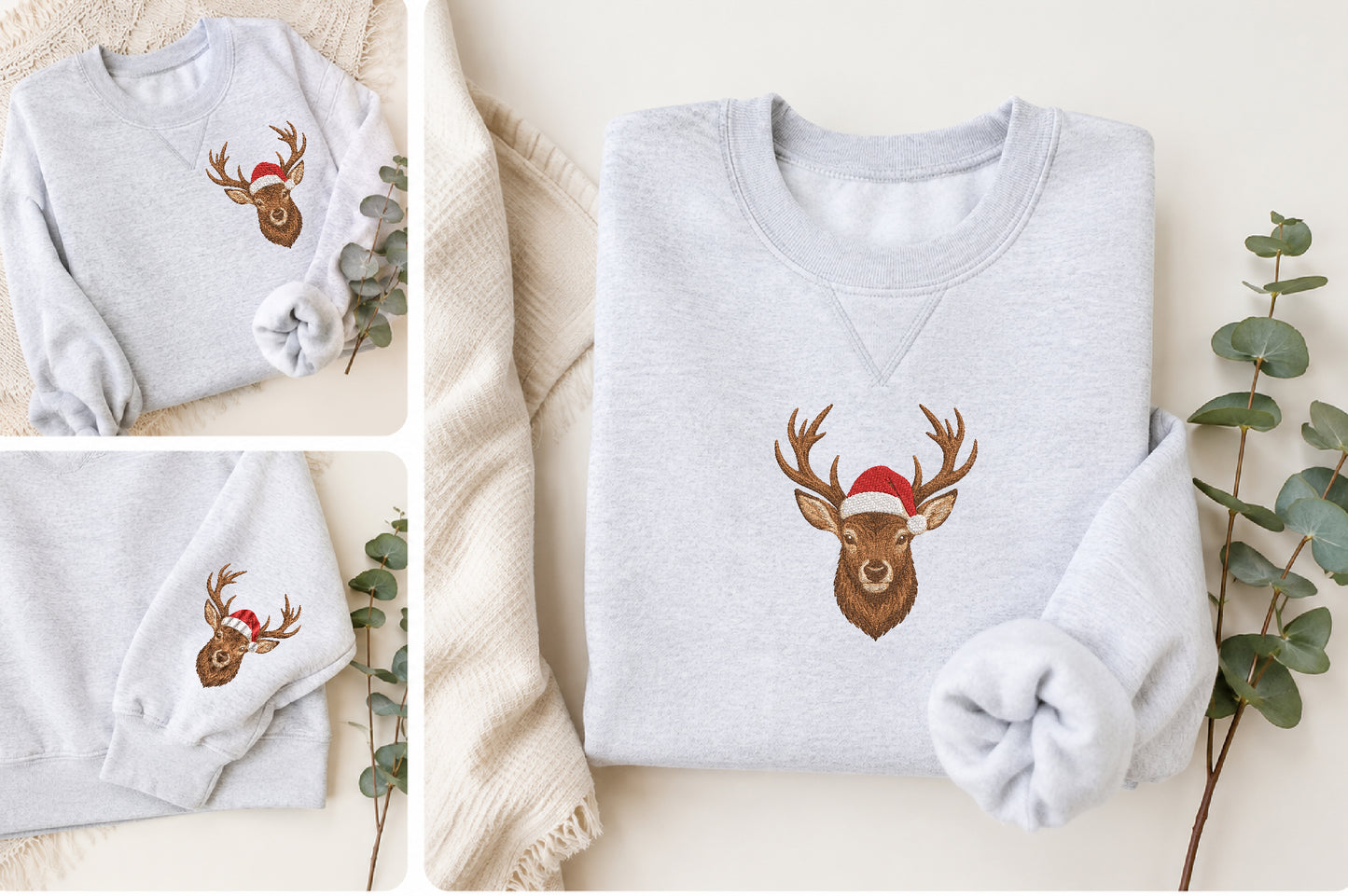 Christmas Deer Embroidery Design – Cute Christmas Deer Machine Embroidery Pattern, Festive Holiday & Winter Embroidery Design
