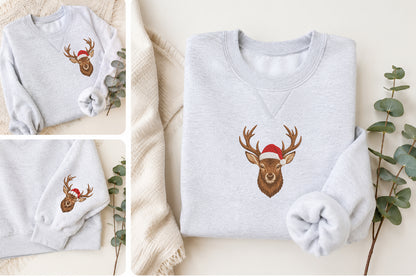 Christmas Deer Embroidery Design – Cute Christmas Deer Machine Embroidery Pattern, Festive Holiday & Winter Embroidery Design