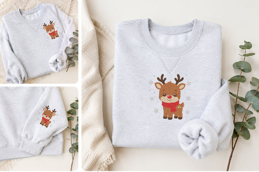 Christmas Deer Embroidery Design – Cute Christmas Deer Machine Embroidery Pattern, Festive Holiday & Winter Embroidery Design