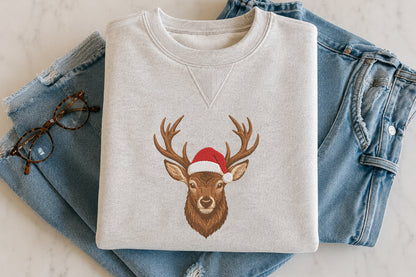 Christmas Deer Embroidery Design – Cute Christmas Deer Machine Embroidery Pattern, Festive Holiday & Winter Embroidery Design