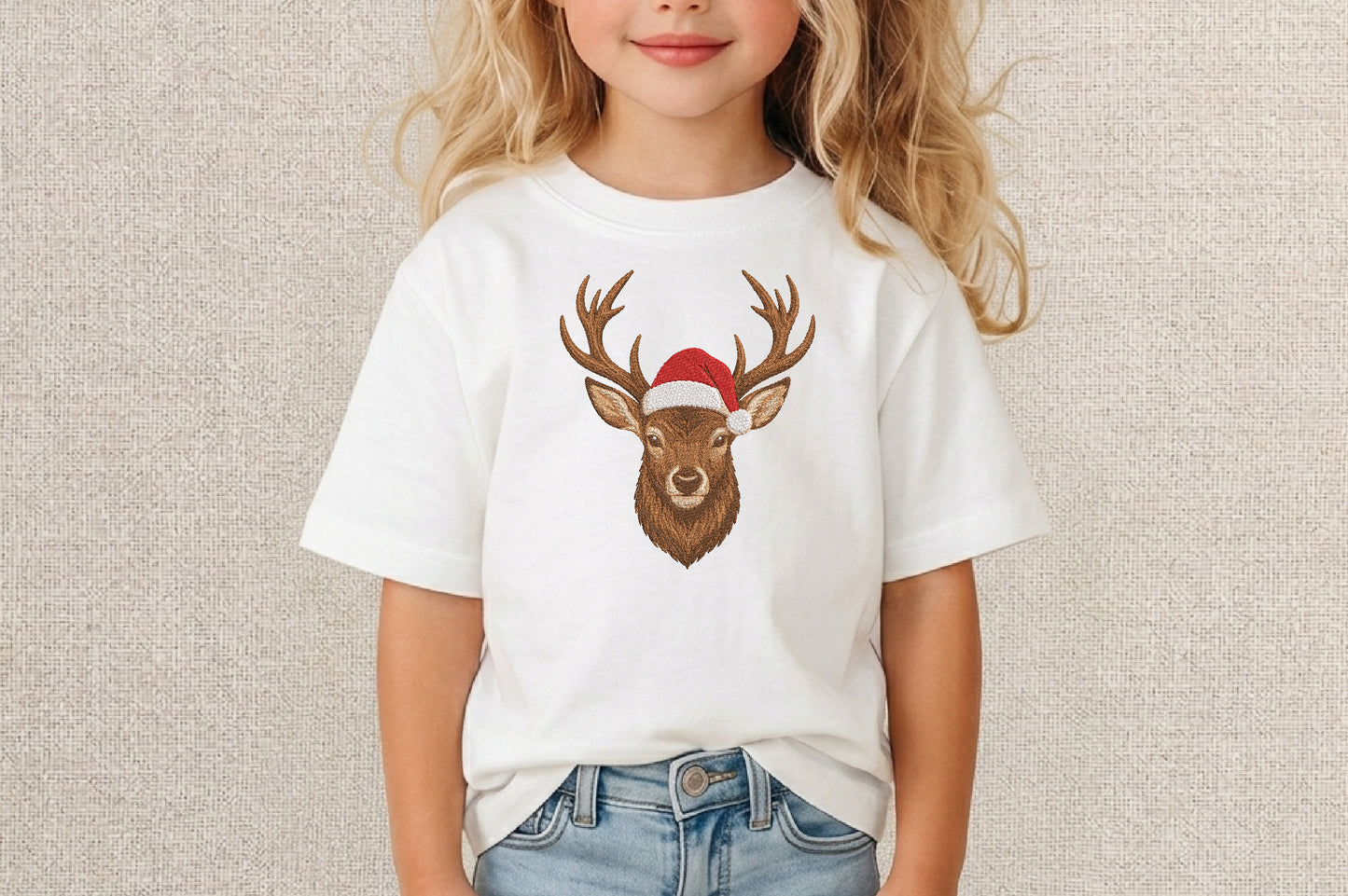 Christmas Deer Embroidery Design – Cute Christmas Deer Machine Embroidery Pattern, Festive Holiday & Winter Embroidery Design