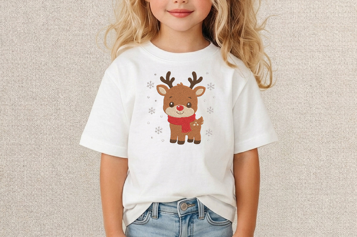 Christmas Deer Embroidery Design – Cute Christmas Deer Machine Embroidery Pattern, Festive Holiday & Winter Embroidery Design