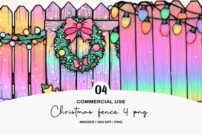 Christmas Fence Clipart PNG Bundle | Watercolor Holiday Fence Decorations