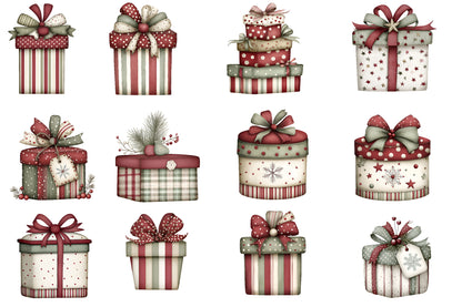 Christmas Gift Box PNG Vintage Holiday Present Box Clipart Sublimation