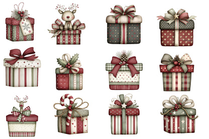 Christmas Gift Box PNG Vintage Holiday Present Box Clipart Sublimation