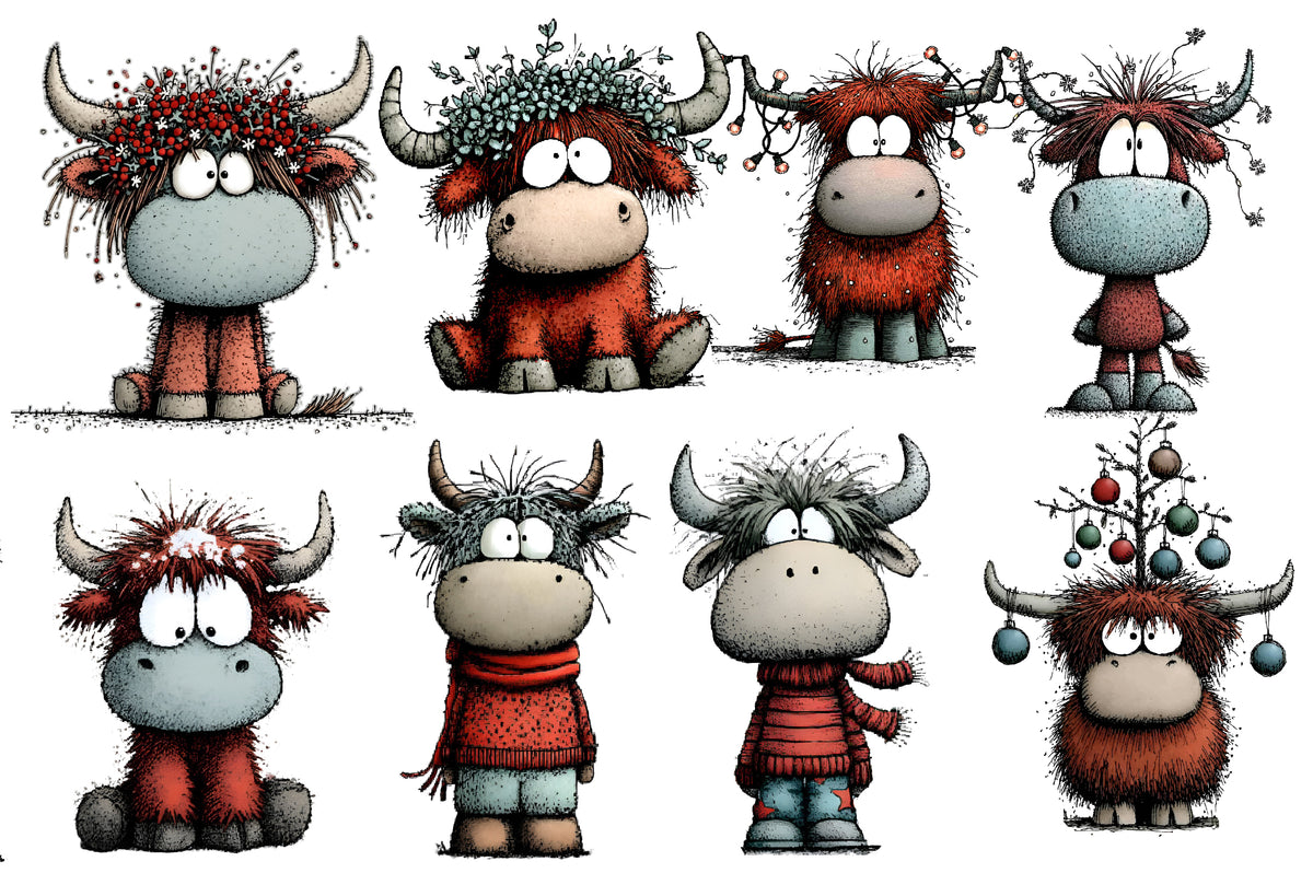Christmas Highland Cow PNG Festive Cow Clipart Sublimation