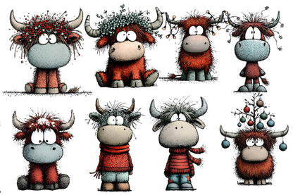 Christmas Highland Cow PNG Festive Cow Clipart Sublimation