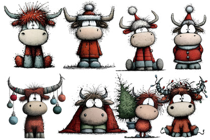 Christmas Highland Cow PNG Festive Cow Clipart Sublimation