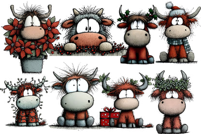 Christmas Highland Cow PNG Festive Cow Clipart Sublimation